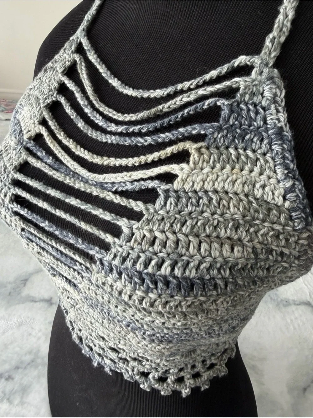 Handmade Gray Crocheted Hair Scarf Topper